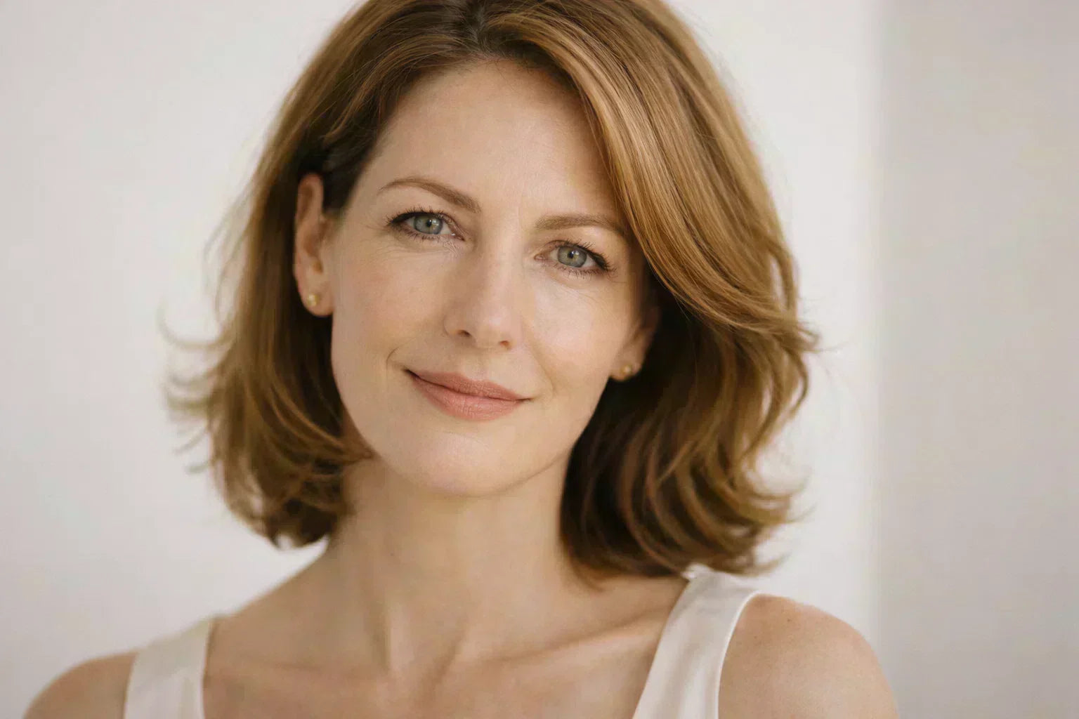 Woman over 40 with radiant glowing skin natural light pherve