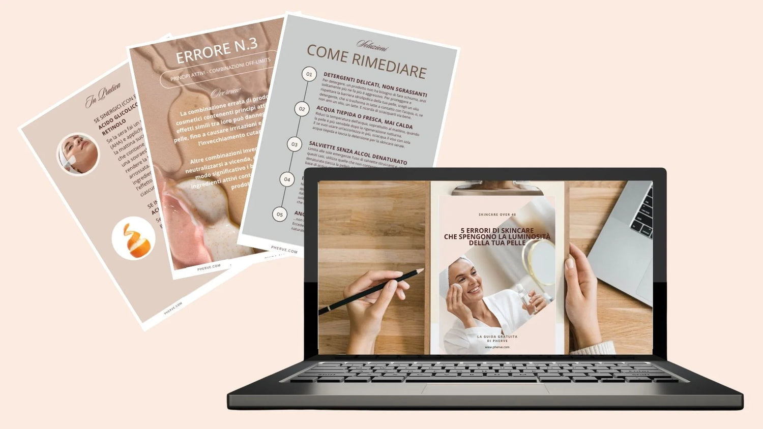 Anteprima della guida skincare gratuita Pherve - 5 errori di skincare over 40